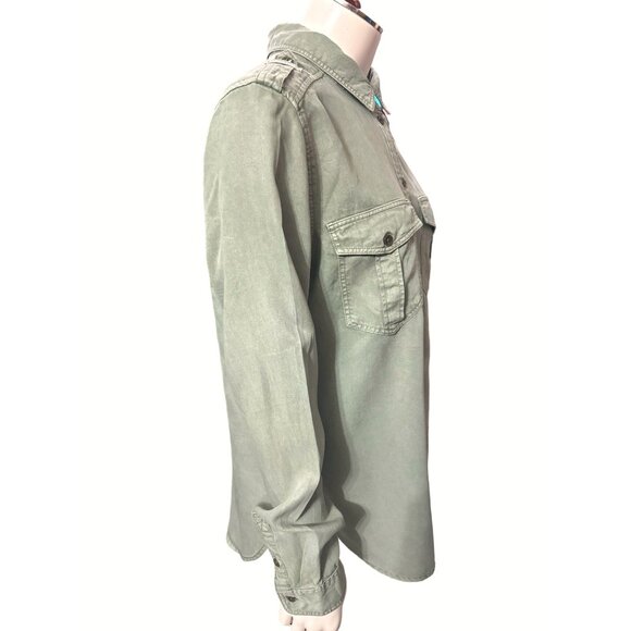 American Eagle Outfitters Boyfriend Fit Button Up Shirt Medium Green Long Sleeve - Picture 4 of 11